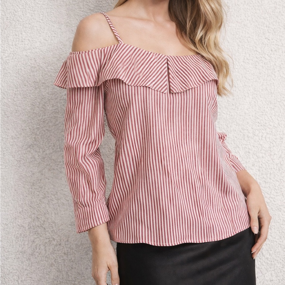 Sioni Red and White Striped Off-Shoulder Top